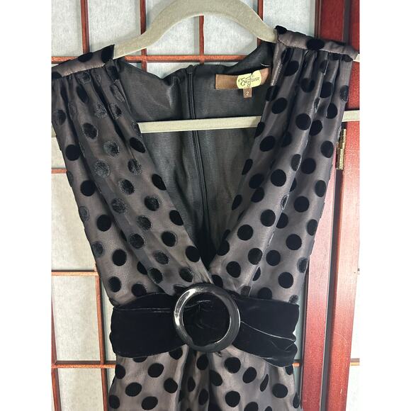 Anthropologie Eva Franco Black Velvet polka dot Women's formal dress size 2 - Picture 4 of 7